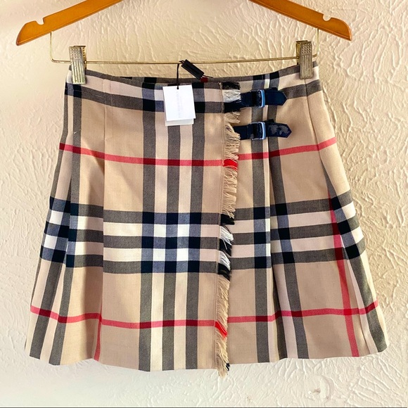 Burberry Dresses & Skirts - NWT Burberry Mini Skirt 12Y Pleated Classic Plaid XS Wool Silk Buckles